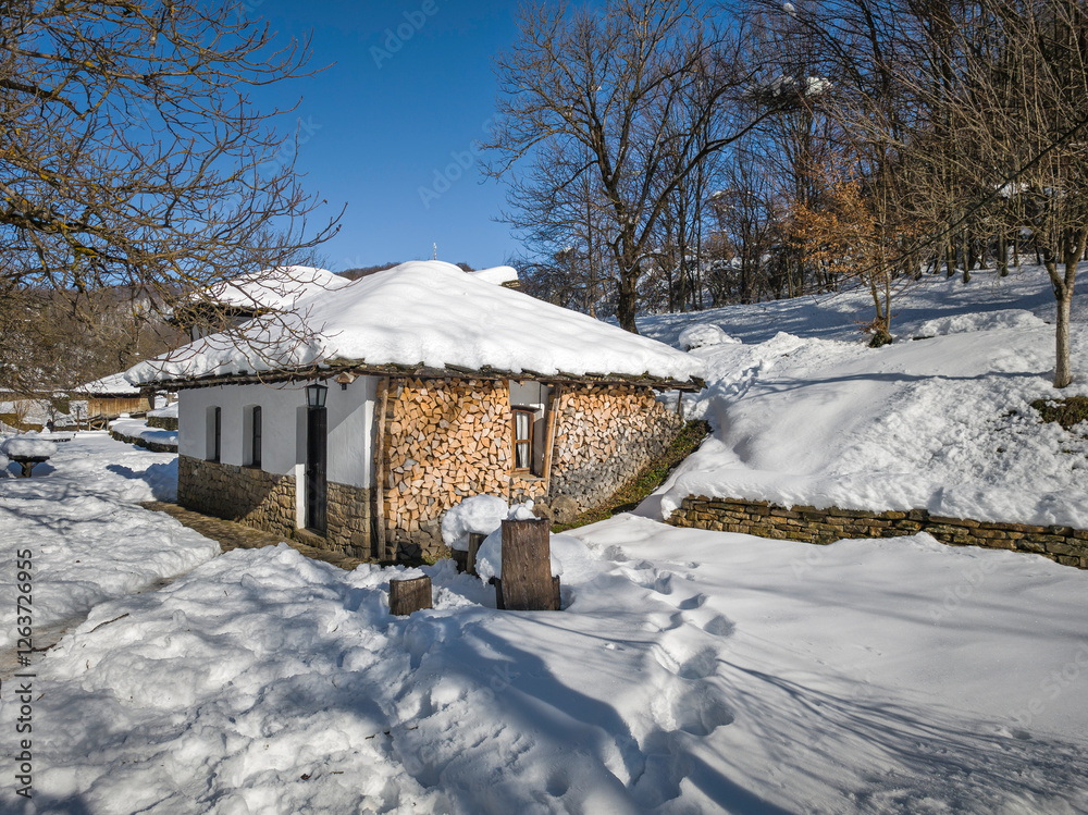 Winter view of Ethnographic village Etar, Bulgaria Winter view of Ethnographic village Etar, Bulgaria