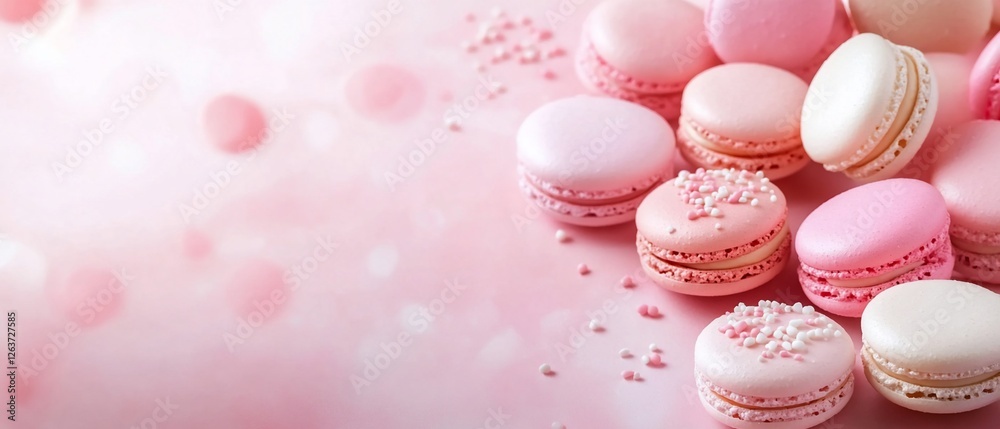 Obraz premium Pink macarons on pink background, sweet treat