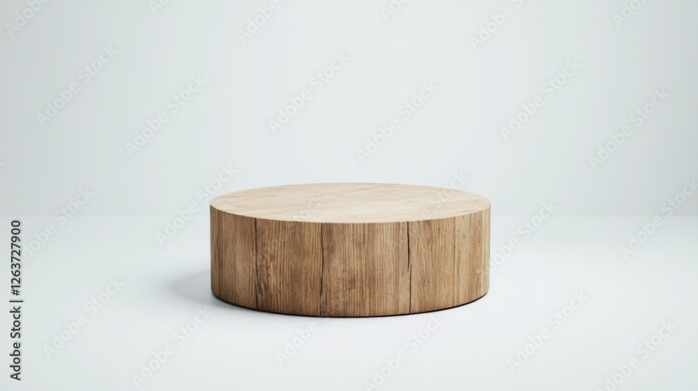Wooden Round Display Podium on White Background for Product Presentation Wooden Round Display Podium on White Background for Product Presentation