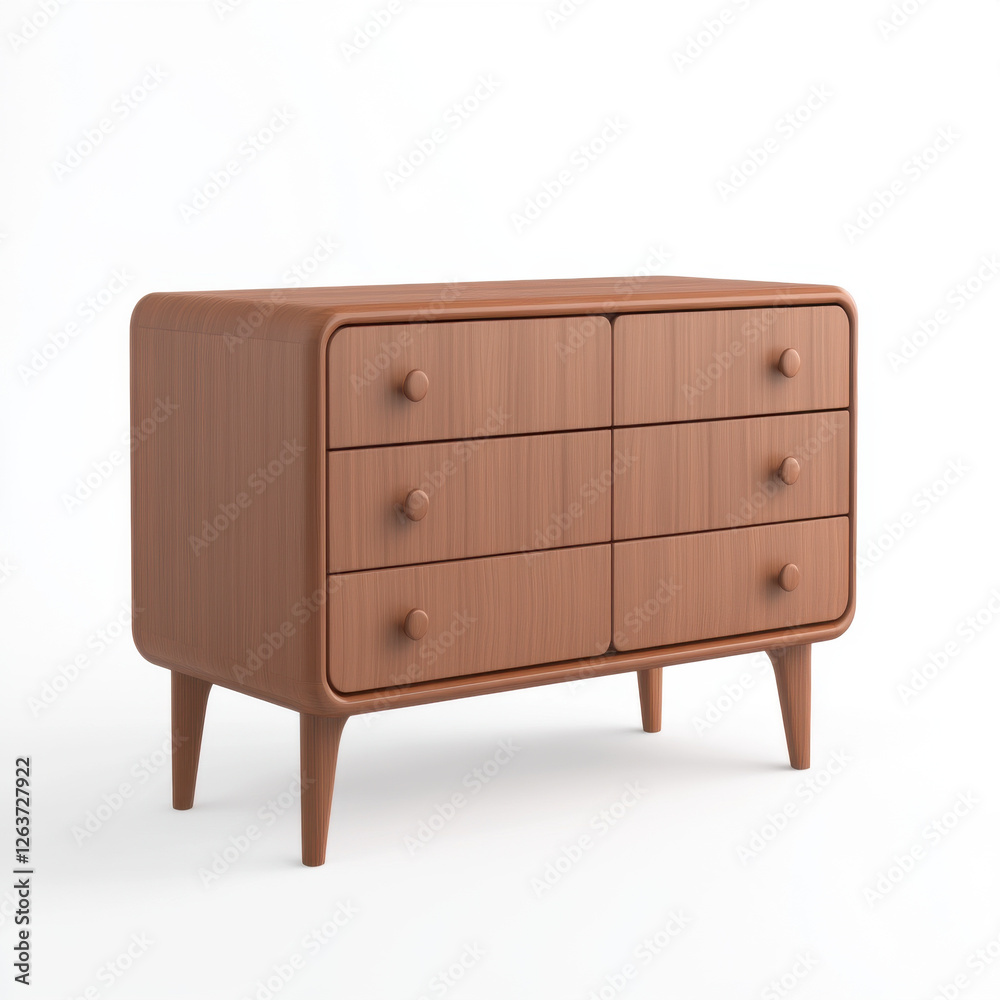 Modern wooden dresser with six drawers and tapered legs, perfect for stylish storage in any room. Its warm tone adds cozy touch to your decor Modern wooden dresser with six drawers and tapered legs, perfect for stylish storage in any room. Its warm tone adds cozy touch to your decor