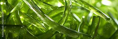 Translucent aloe gel displays delicate fibers and shimmering texture under light