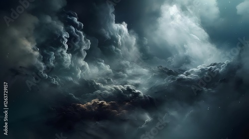 Dramatic dark cloudscape, moody atmosphere, swirling formations.
