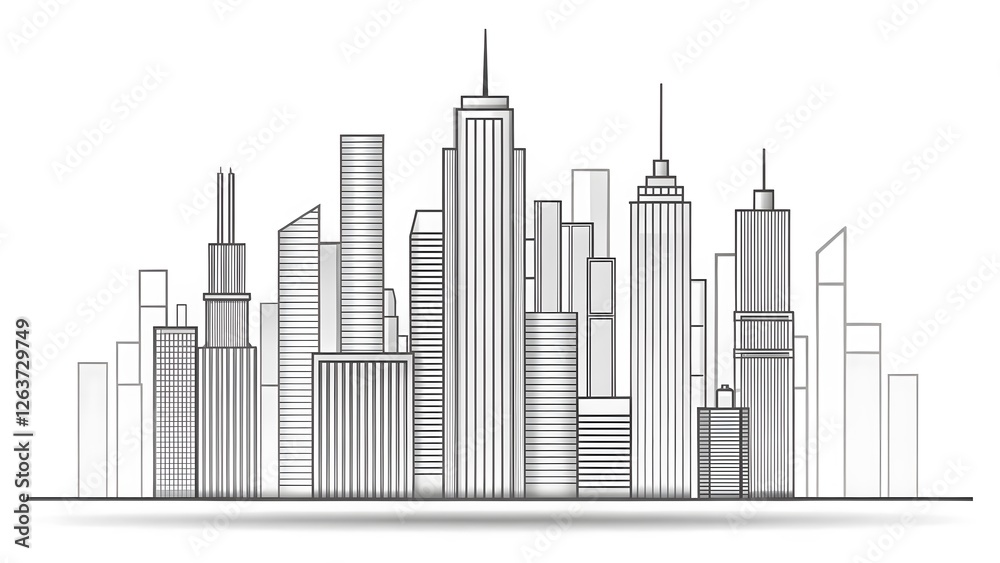 Obraz premium Gray Scale City Skyline Illustration