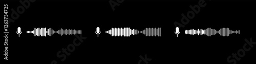 Podcast sound waves and audio soundwave of voice message records  and mobile phone voice message sound waves vector icons