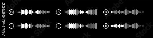 Podcast sound waves and audio soundwave of voice message records  and mobile phone voice message sound waves vector icons