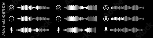 Podcast sound waves and audio soundwave of voice message records  and mobile phone voice message sound waves vector icons