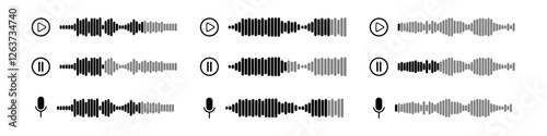 Podcast sound waves and audio soundwave of voice message records  and mobile phone voice message sound waves vector icons