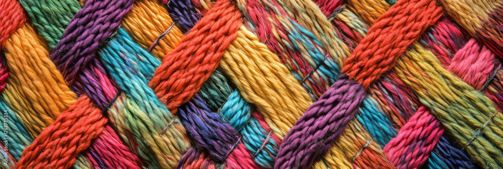 Vibrant woven texture showcasing slub yarn in a colorful textile pattern Vibrant woven texture showcasing slub yarn in a colorful textile pattern