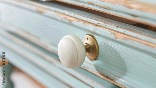Vintage furniture restoration with distressed wooden cabinet and antique knob detail