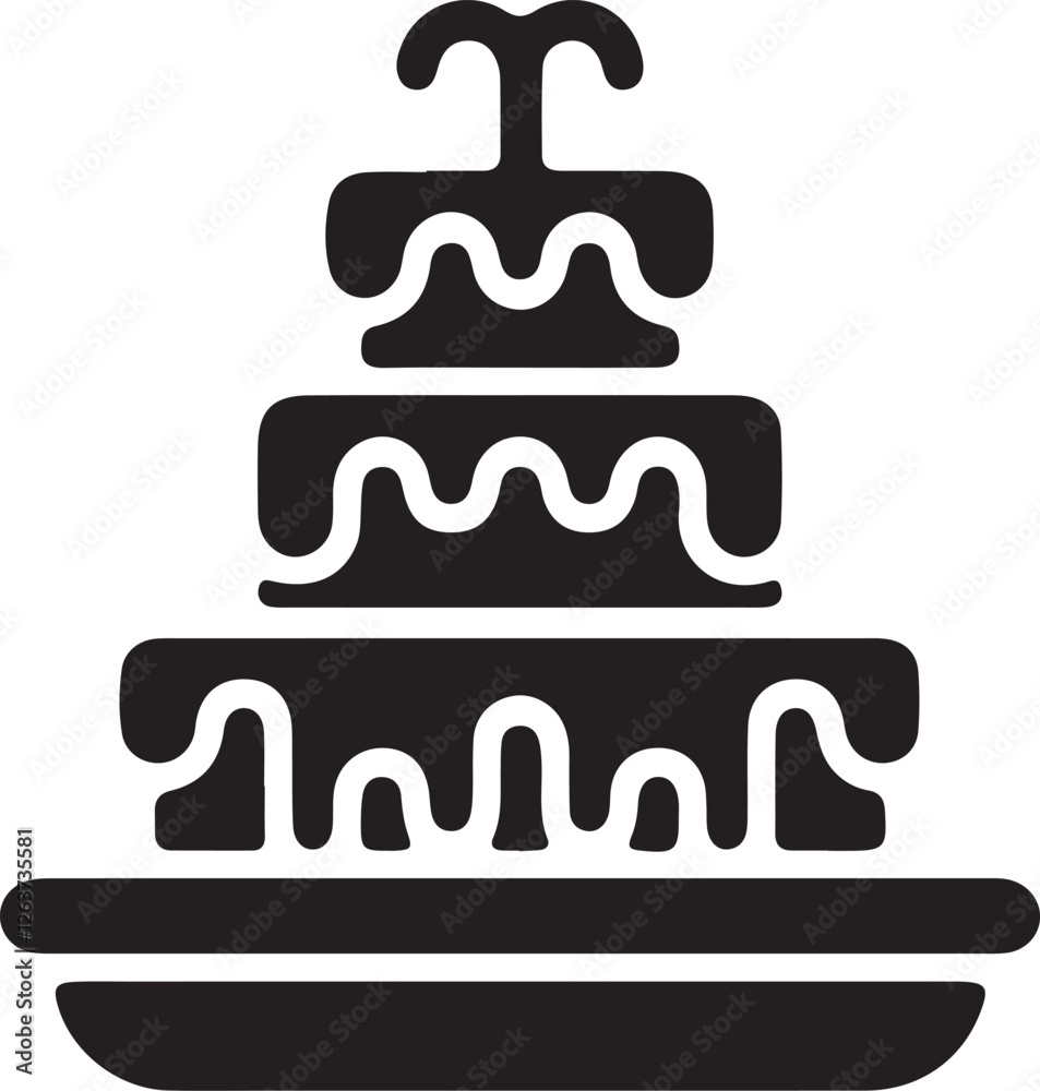 An illustration of a tiered cake with chocolate flowing from the top An illustration of a tiered cake with chocolate flowing from the top