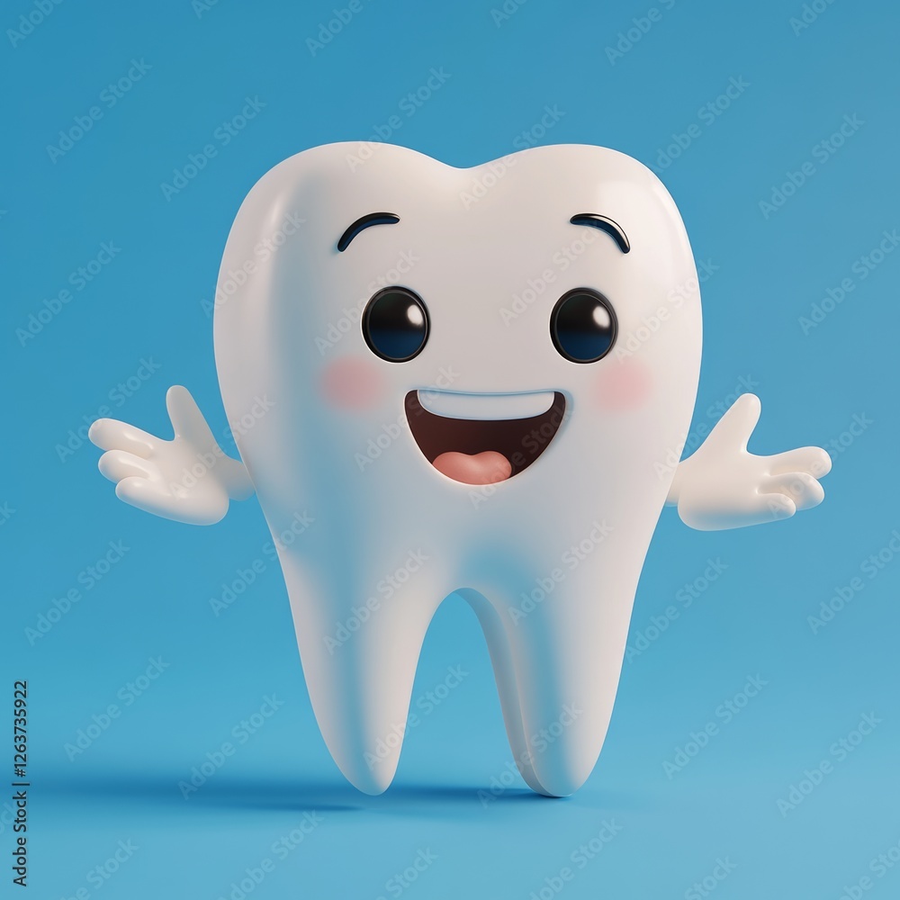 A cheerful, smiling tooth character, well-suited for dental marketing, educational resources, or children's dental care promotions A cheerful, smiling tooth character, well-suited for dental marketing, educational resources, or children's dental care promotions