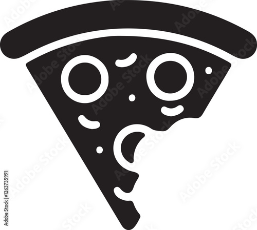 An illustration of a slice of pizza with a bite taken from the edge