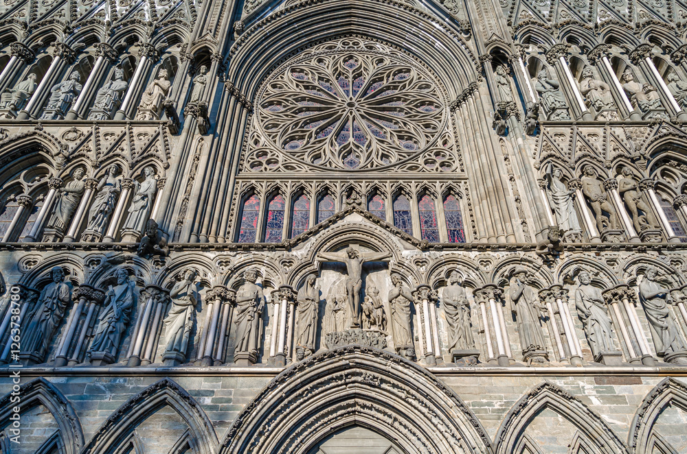 Obraz premium Facade detail of Nidaros Cathedral in Trondheim, Norway