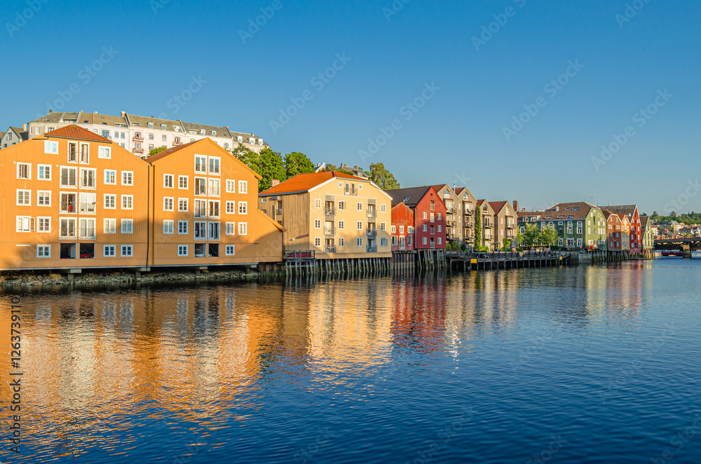 Wooden storehouses on the river banks in the old town of Trondheim, Norway Wooden storehouses on the river banks in the old town of Trondheim, Norway