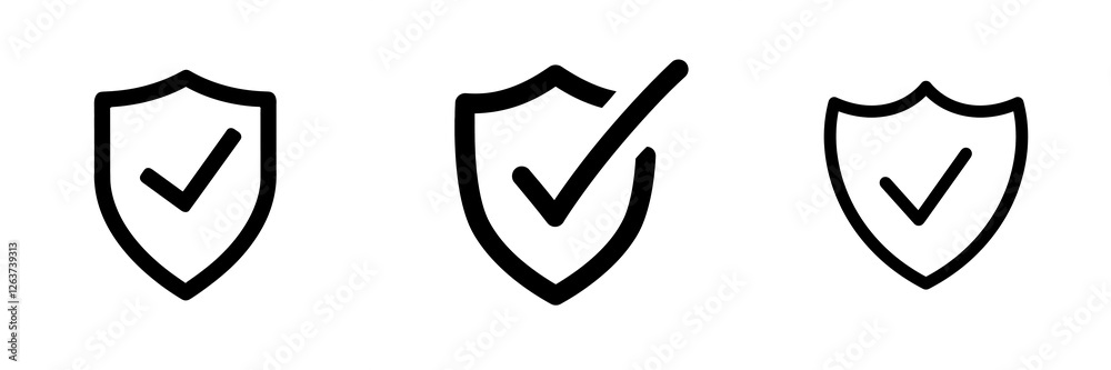 Set of shield icons with check mark representing security, privacy and protection on transparent background Set of shield icons with check mark representing security, privacy and protection on transparent background