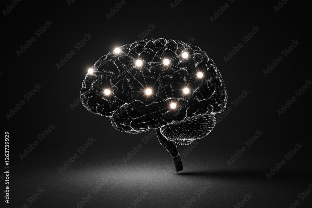 Illuminated neural network in abstract human brain model Illuminated neural network in abstract human brain model