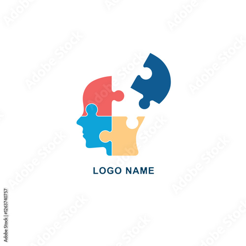 Vector logo silhouette head puzzle four pieces, steps, parts. Business infographic concept. Info symbol education, knowledge, psychology. Template design puzzles element. on white background