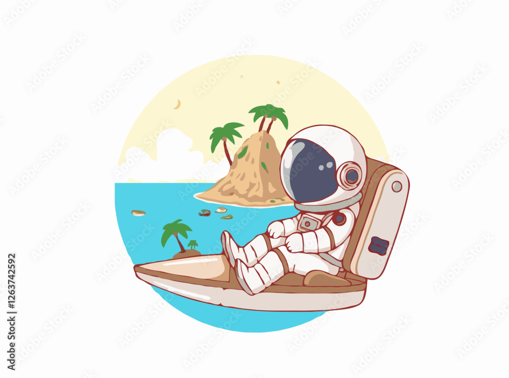 Naklejka premium Caribbean Island Exploration with Astronaut in Vehicle