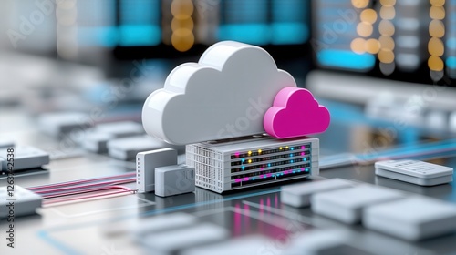 a infographic that represents the transfer of a server from one data center to another to support real world operations  cloud computing
