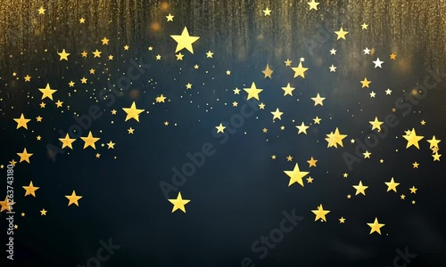 Black wall with golden stars backdrop next to red carpet. Brand representation in high profile events. Celebrities spotlight
