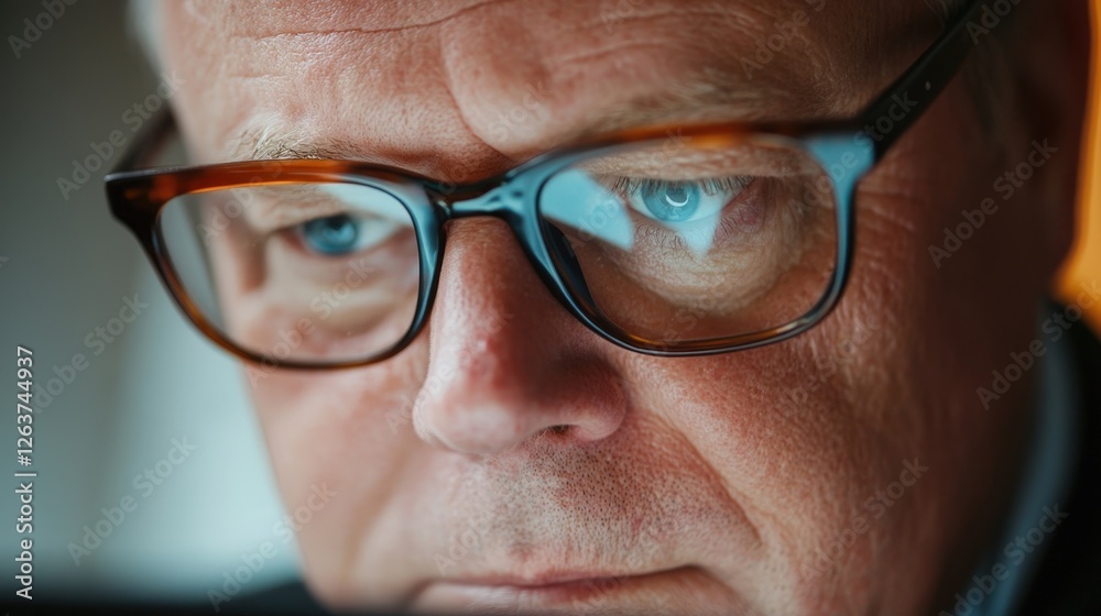 A medium closeup of the spets face showcasing a look of determination as they analyze data on a tablet screen. The reflection of critical security metrics can be seen in their glasses A medium closeup of the spets face showcasing a look of determination as they analyze data on a tablet screen. The reflection of critical security metrics can be seen in their glasses