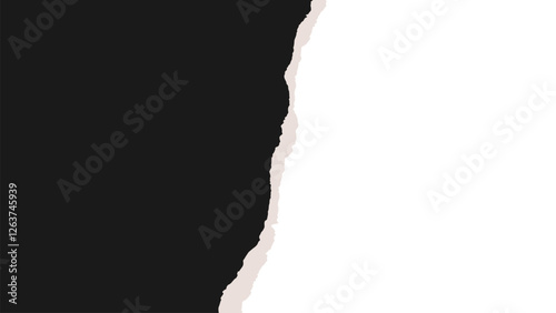 Horizontal banner with part of black paper torn isolated on transparent background. Empty realistic page with uneven white edges. Template for text box, layout, collage. Vector EPS10 1920, 1080