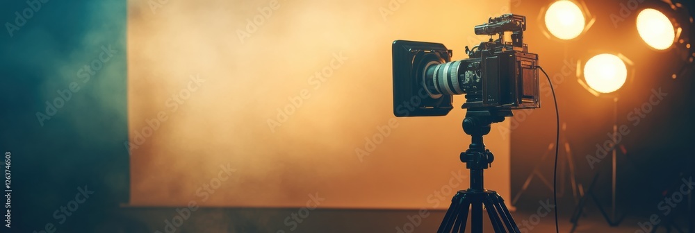 Obraz premium Professional camera set up for studio photography with soft lighting in a creative workspace. Generative AI