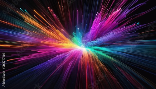 Colorful optical fibers in dark space. 