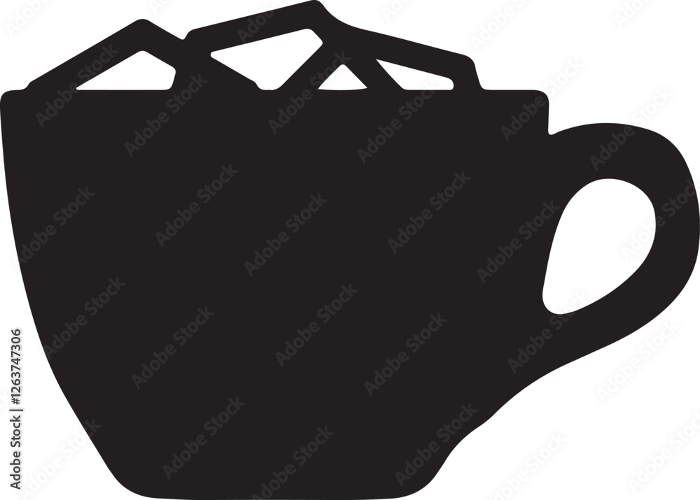 An illustration of ice cubes in a small cup or glass An illustration of ice cubes in a small cup or glass