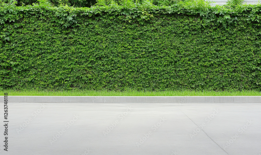 Fototapeta premium Lush Green Wall with Dense Foliage and Smooth Concrete Surface in Urban Environment for Landscaping and Nature Concepts
