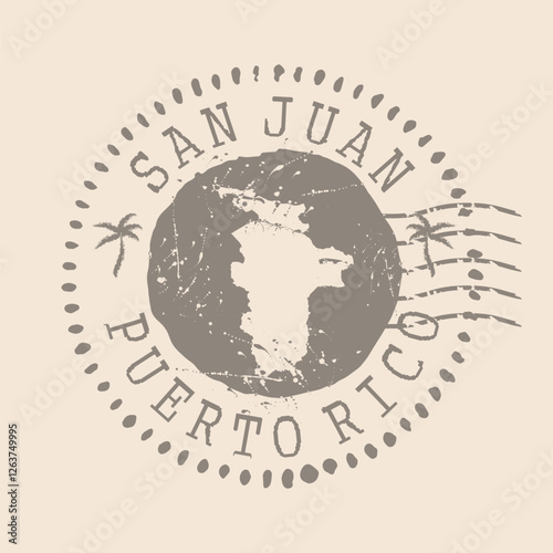 Stamp Postal  San Juan is capital of Puerto Rico. Map Silhouette rubber Seal.  Design Retro Travel. Seal of Map San Juan grunge  for your design.  EPS10
