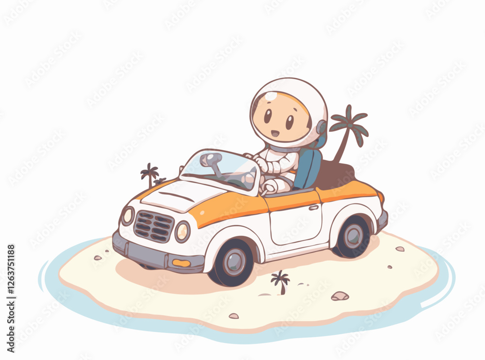 Space Tourism: Astronaut Driving Convertible on Island Space Tourism: Astronaut Driving Convertible on Island