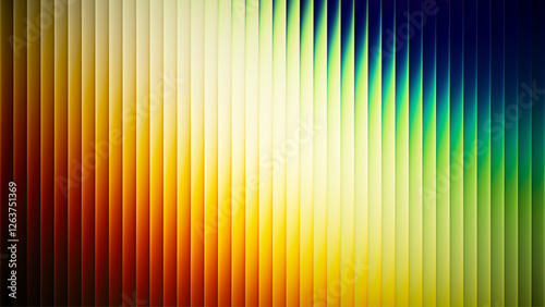 Futuristic ribbed texture with fractal glass effect and smooth fluted vertical lines of rainbow neon gradient. Bold and dynamic design blending bright colors and geometry visuals. Vector illustration