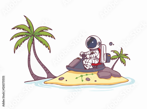 Caribbean Dream: Astronaut Driving on Tropical Island