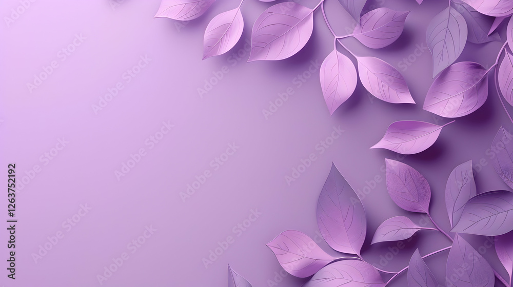 Fototapeta premium Soft purple leaves gracefully arranged on a pastel background, creating a serene atmosphere