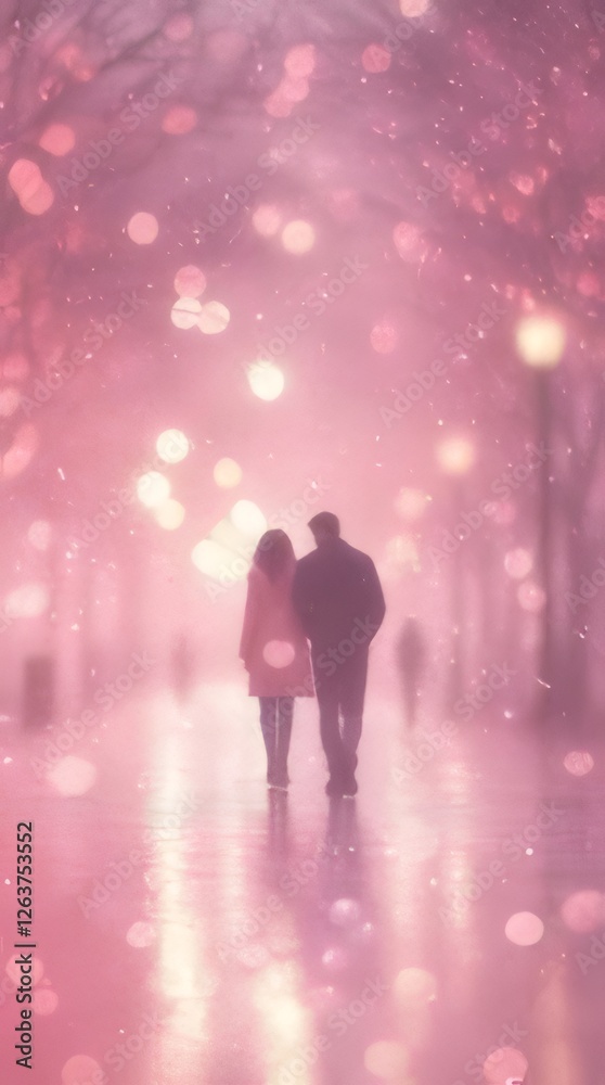 Couple holding hands walking romantic snowy night. Couple holding hands walking romantic snowy night.