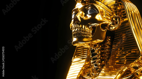 Gold pharaoh skeleton - 3d illustration of scary evil golden metallic mummified egyptian king isolated on black background. Gilded Skeleton Kings. Illustration photo