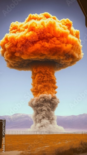 The aftermath of a second nuclear detonation creates a terrifying mushroom cloud, highlighting the stark contrast between human creations and the beauty of a barren landscape.
