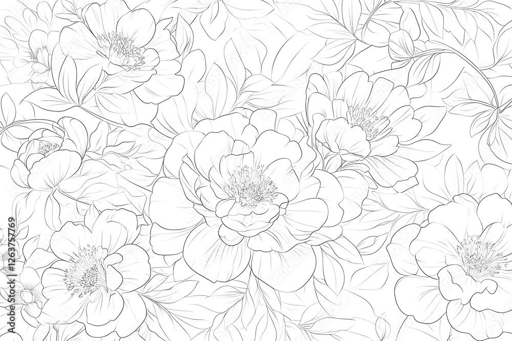 Elegant Peonies: Line Art Botanical Illustration Elegant Peonies: Line Art Botanical Illustration