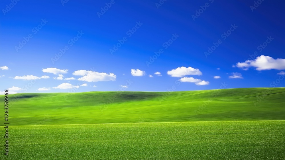 landscape photograph of a vast green field with a clear blue sky in the background. The sky is filled with white, fluffy clouds that are scattered across the horizon 3 landscape photograph of a vast green field with a clear blue sky in the background. The sky is filled with white, fluffy clouds that are scattered across the horizon 3
