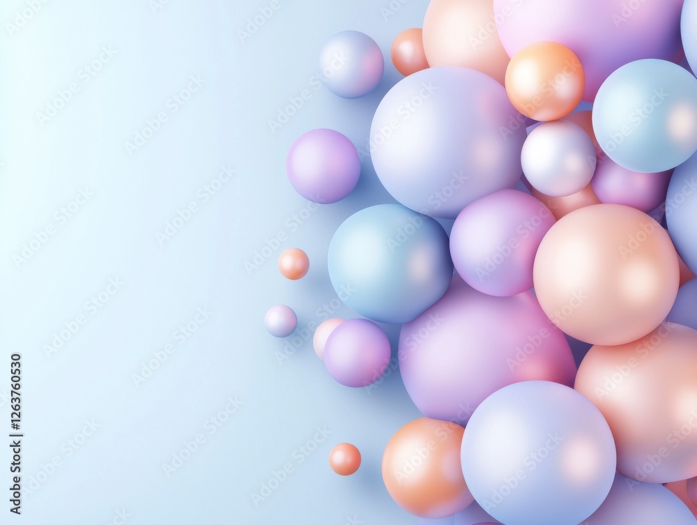 Colorful pastel spheres with elegant gradients on a soft blue background