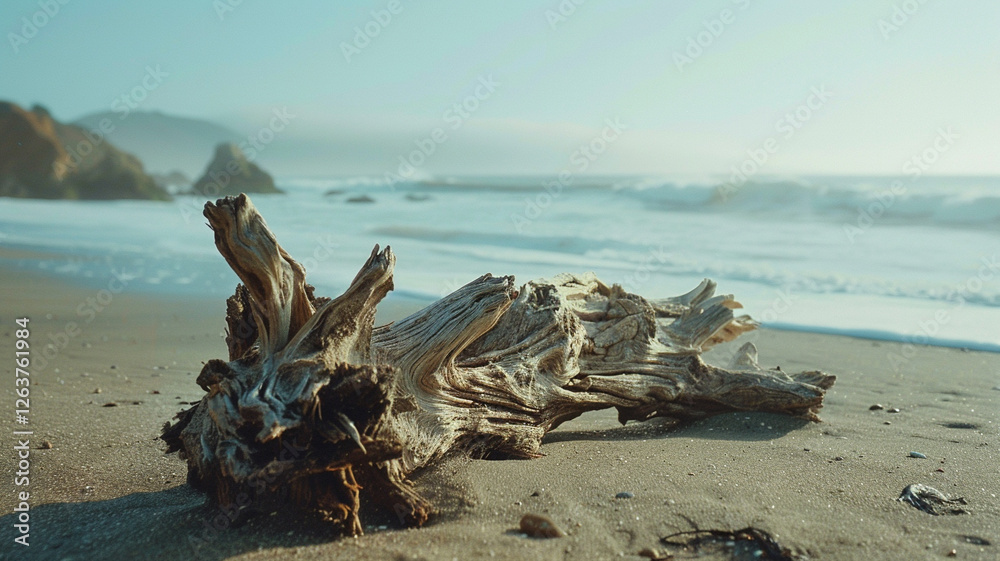 An intriguing piece of driftwood lies on the sandy beach, intricately carved by the sea, evoking a sense of calm and connection to nature. An intriguing piece of driftwood lies on the sandy beach, intricately carved by the sea, evoking a sense of calm and connection to nature.