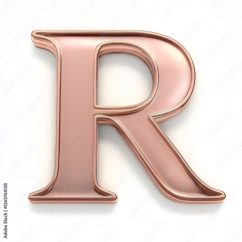 Rose gold letter R, 3D rendering. Rose gold letter R, 3D rendering.