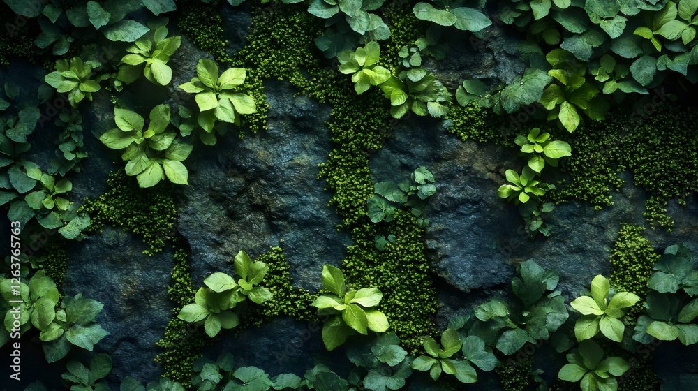 A lush green plant with many leaves and stems growing on a rock A lush green plant with many leaves and stems growing on a rock