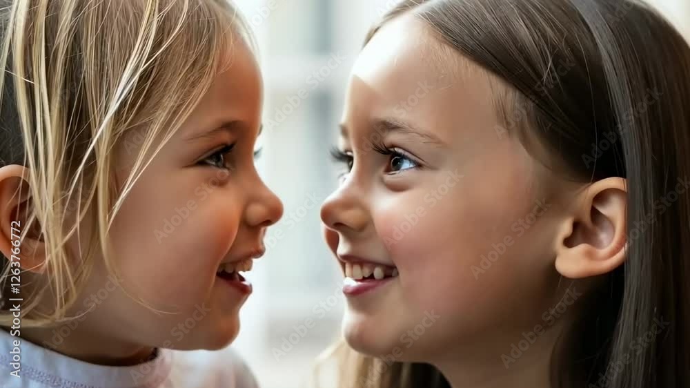 Joyful children sharing laughter and connection in closeup sibling interaction Joyful children sharing laughter and connection in closeup sibling interaction