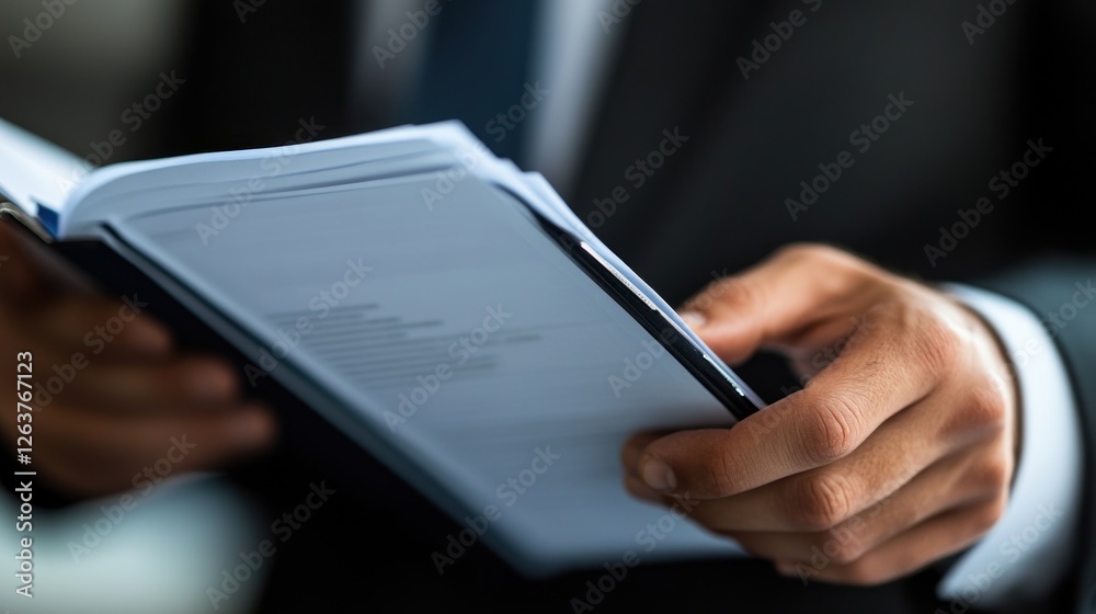 Businessman Reading Documents: A Close-Up of Hands Holding a Report Businessman Reading Documents: A Close-Up of Hands Holding a Report