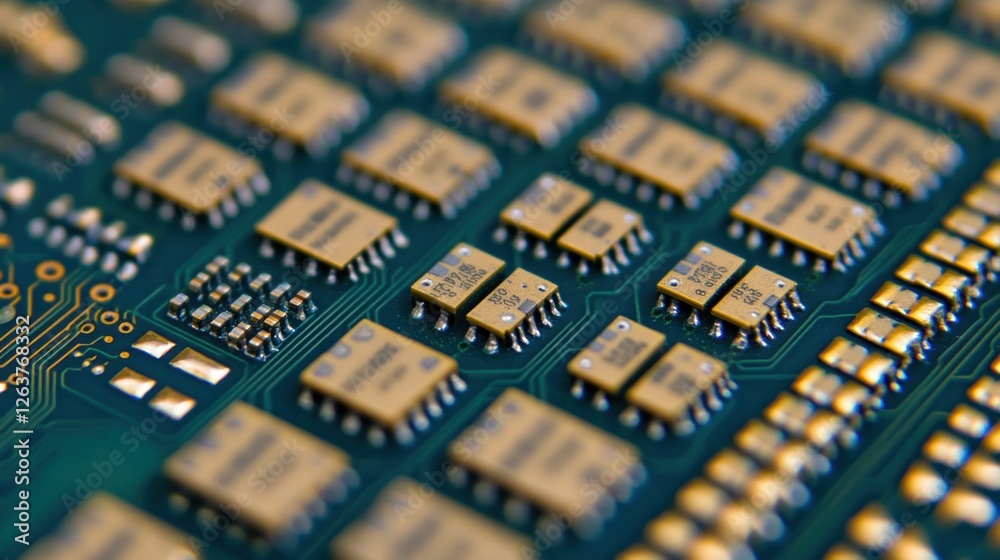 Intricate Circuit Board: A Close-Up View of Microchips and Technology Intricate Circuit Board: A Close-Up View of Microchips and Technology