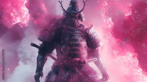 Ghost samurai, samurai warrior bound by a ghostly curse, wearing shabby samurai armor highly detailed. Nebula-Infused Armor. Illustration photo