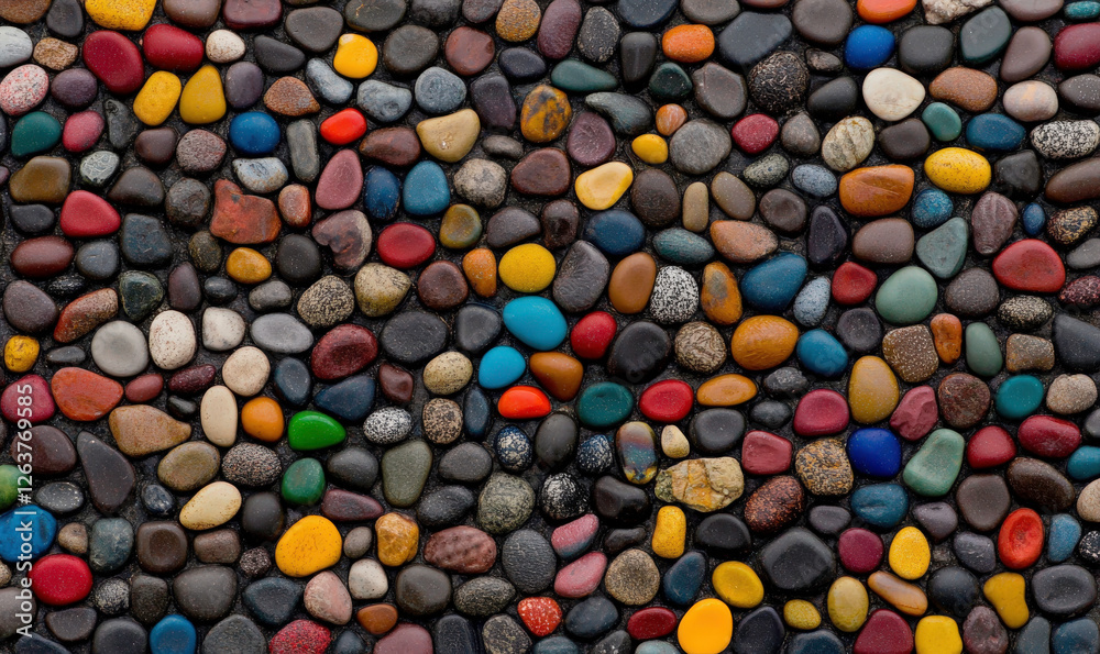Vibrant Multi-Colored Pebbles Arranged on a Grey Background, Showcasing a Range of Shapes, Sizes, and Colors for Decorative and Natural Aesthetic Uses Vibrant Multi-Colored Pebbles Arranged on a Grey Background, Showcasing a Range of Shapes, Sizes, and Colors for Decorative and Natural Aesthetic Uses