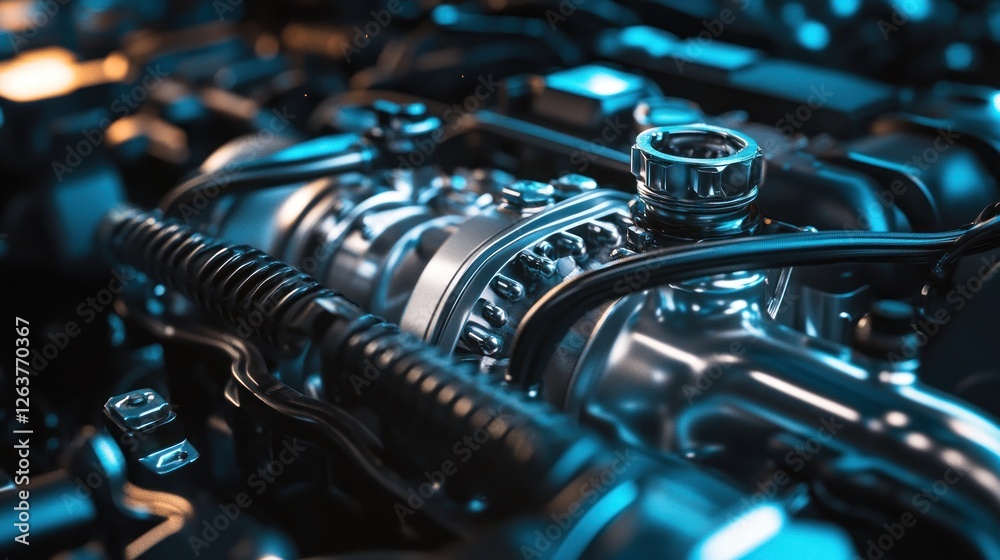 Obraz premium Close-up of a Powerful and Sleek Car Engine